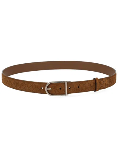 Gucci Reversible Gg Suede And Leather Belt In Transparent