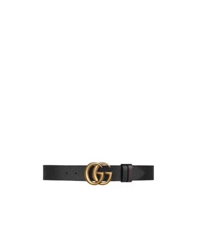 Gucci Reversible Leather Belt With Double G Buckle In Black