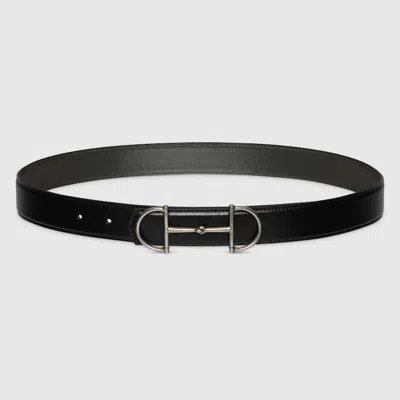 Gucci Reversible Leather Belt With Horsebit In Black