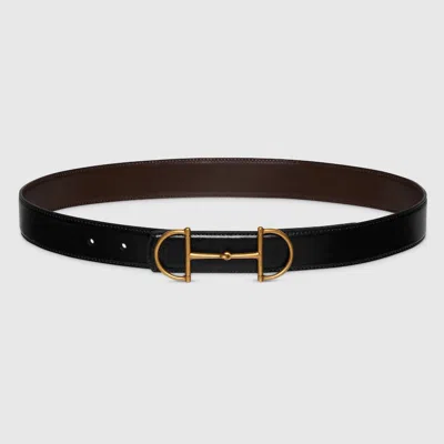 Gucci Reversible Leather Belt With Horsebit In Black