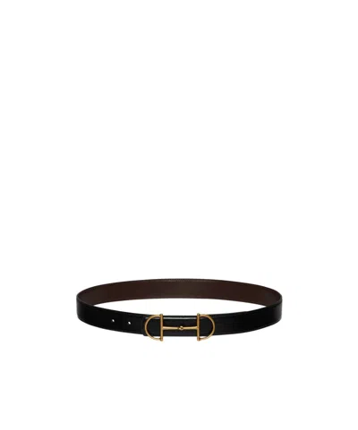 Gucci Reversible Leather Belt With Horsebit In Black