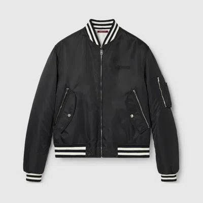 Gucci Reversible Nylon Bomber Jacket In Black