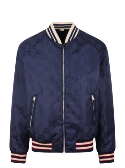 Gucci Reversible Nylon Canvas Jacket In Blue