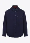 Gucci Blue Jacket With Classic Collar And Reversible Design In Cotton Man In Blue