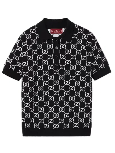 Gucci Reversible Polo Shirt In Gg Wool Jacquard In Black