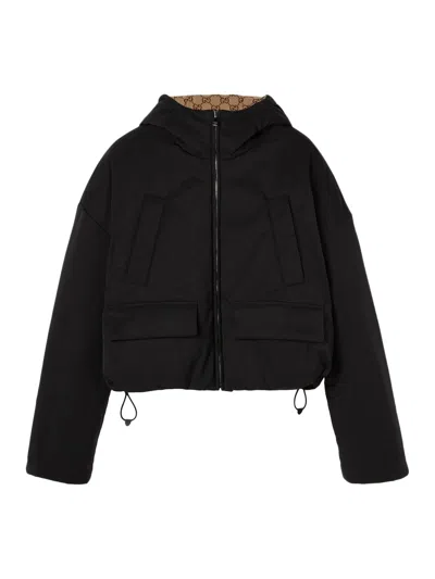 Gucci Reversible Polyester Bomber Jacket In Black