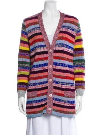 Pre-owned Gucci Reversible Printed Cardigan Wool Sweater In Pink