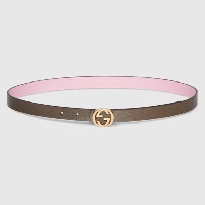 Gucci Reversible Thin Belt In Brown