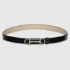 Gucci Reversible Thin Belt With Horsebit In Black
