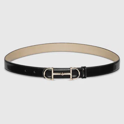 Gucci Reversible Thin Belt With Horsebit In Black
