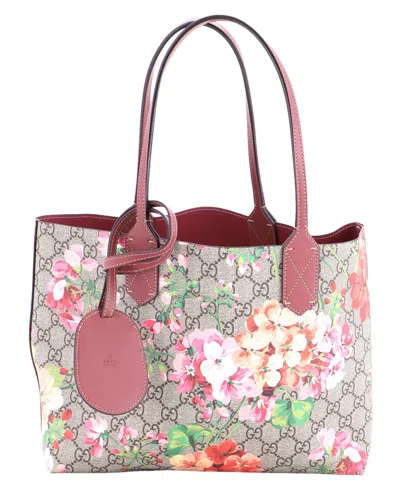 Gucci Reversible Tote Blooms Gg Print Leather Small (authentic Pre-loved) In Brown
