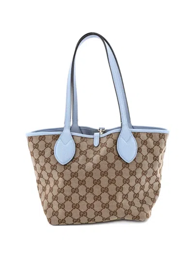 Pre-owned Gucci Reversible Totissima Shopping Leather And Gg Canvas Small Tote Bag In Brown