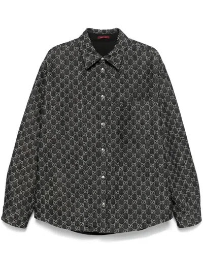 Gucci Reversible Wool And Gg Denim Shirt In Gray