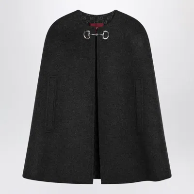 Gucci Reversible Wool Cape With Horsebit Detail In Gray