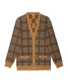 Gucci Beige Check And Gg Reversible Cardigan In Brown