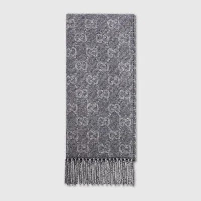 Gucci Reversible Wool Cashmere Scarf In Grey