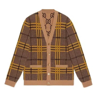 Gucci Reversible Wool Knit Cardigan 'brown Yellow'