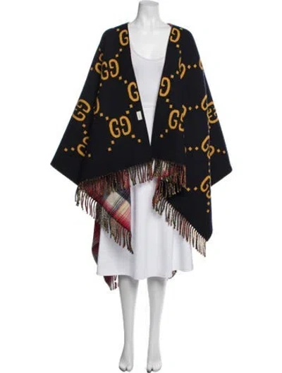 Pre-owned Gucci Reversible Wool Poncho In Blue
