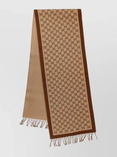 Gucci Reversible Wool Scarf Featuring Fringe Detailing In Neutral