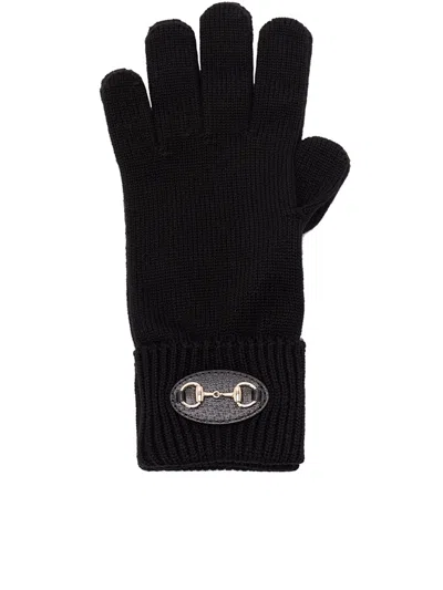 Gucci Rew Bit Black Wool Gloves In Neutral