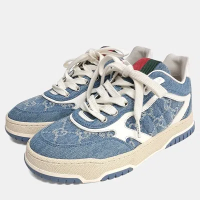 Pre-owned Gucci Re-web Blue Denim Sneakers