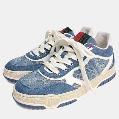 Pre-owned Gucci Re-web Denim Blue Low Top Sneakers