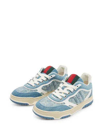 Pre-owned Gucci Re-web Gg Denim Sneakers In Blue