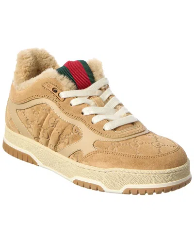 Gucci Re-web Gg Suede & Wool Sneaker In Brown