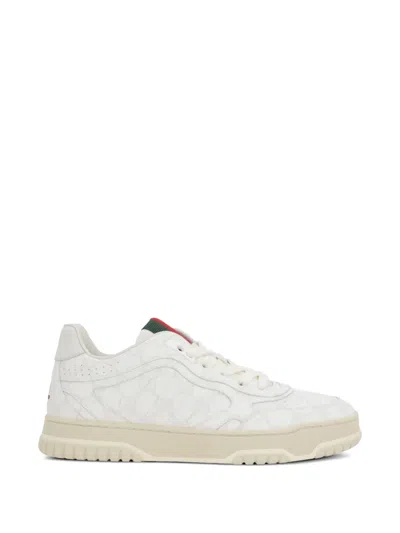 Pre-owned Gucci Re-web Logo-print Sneakers In White