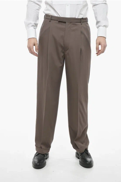 Gucci Rgular Fit Wool Trousers With Cuffs In Red
