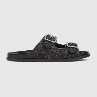 Gucci Rhein Gg Denim Black Cotton Slides