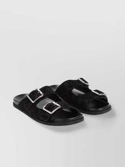 Gucci Rhein Open Suede Leather Sandals In Black