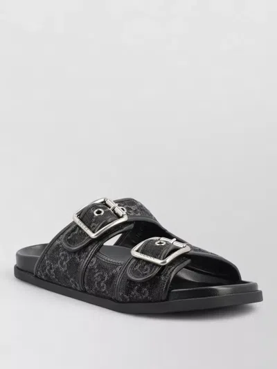 Gucci Rhein Slide Sandals Signature Gg Denim In Black
