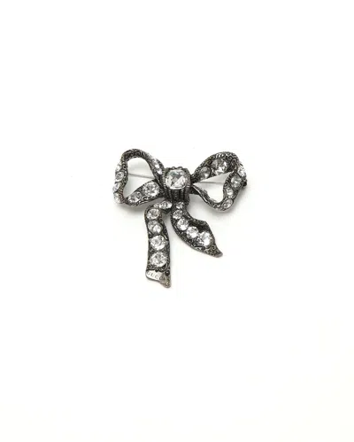 Gucci Rhinestone Bow Brooch In Silver