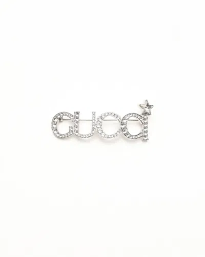 Gucci Rhinestone Brooch In Metallic