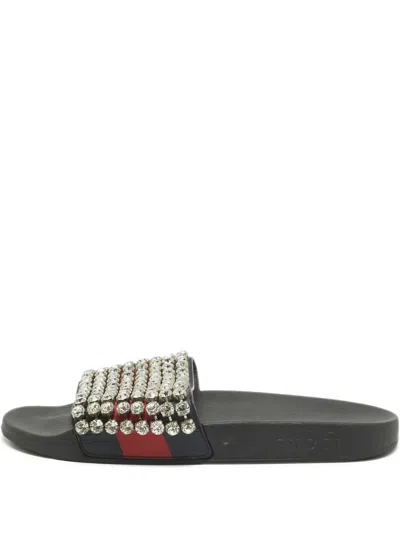 Pre-owned Gucci Rhinestone-embellished Leather Sandals