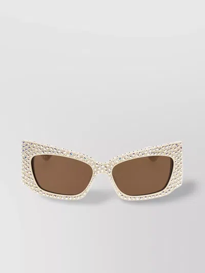 Gucci Rhinestone Embellished Rectangular Frame Sunglasses In Brown