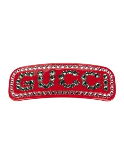 Pre-owned Gucci Rhinestone Hair Clip In Red
