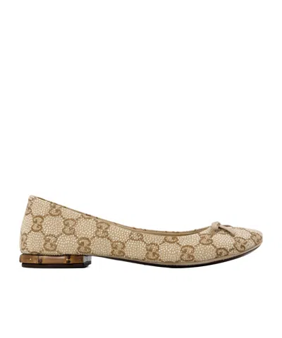 Gucci Rhinestone Jacquard Ballet Flats In Neutral