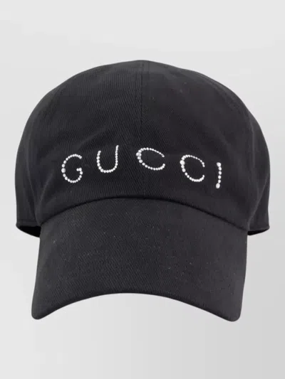 Gucci Rhinestone Logo Baseball Cap In Gray