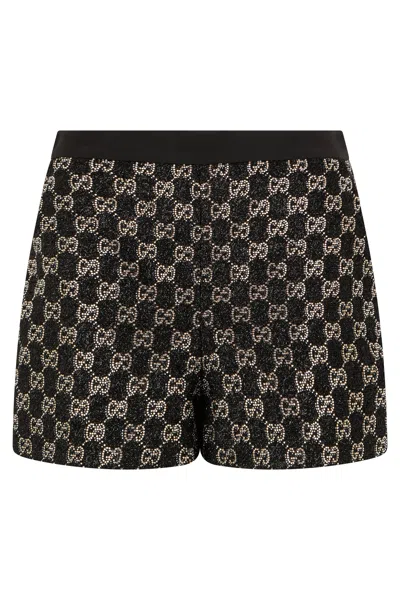 Gucci Rhinestone Monogram Shorts In Black