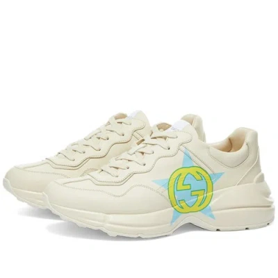 Pre-owned Gucci Rhyton Apollo Ivory Leather Star Gg Logo Sneakers G9 Us 10 In White