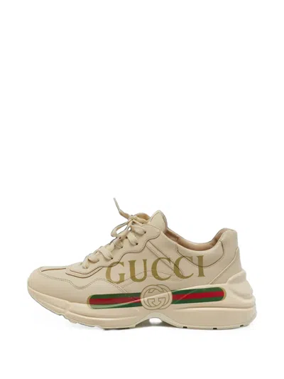 Pre-owned Gucci Rhyton Chunky Lace-up Sneakers In Neutrals