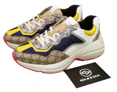 Pre-owned Gucci Rhyton Clunky Sneaker Fashion Height Increasing Shoes Men's White/pink