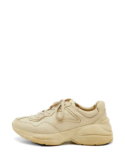 Pre-owned Gucci Rhyton Distressed Lace-up Sneakers In Neutral