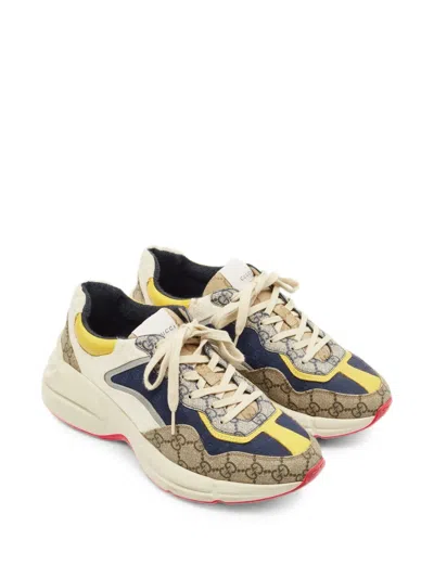 Pre-owned Gucci Rhyton Gg Canvas Sneakers In Neutral
