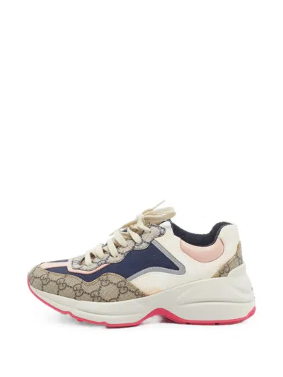 Pre-owned Gucci Rhyton Gg Supreme Sneakers In White