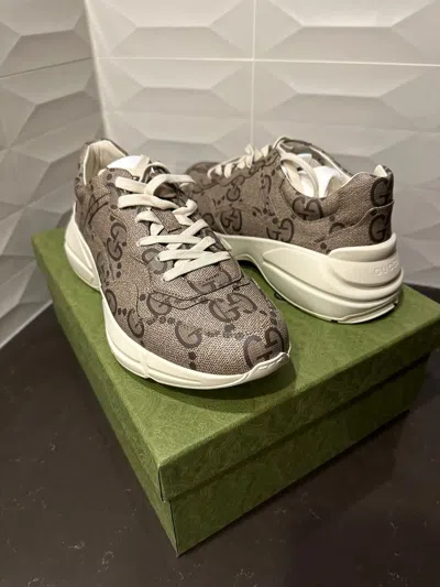Pre-owned Gucci Rhyton Jumbo Gg Sneakers In Brown