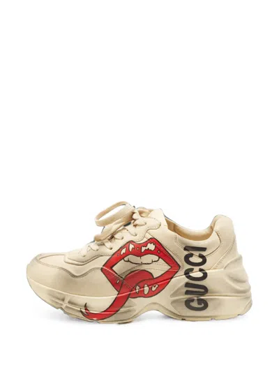 Pre-owned Gucci Rhyton Lace-up Sneakers In Neutrals
