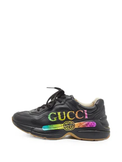 Pre-owned Gucci Rhyton Leather Sneakers In Black